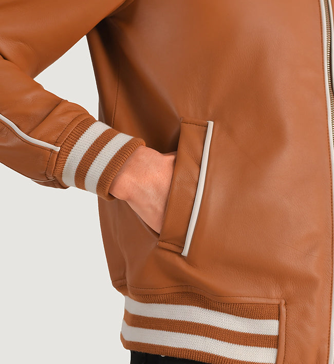 mens varsity tan brown leather jacket