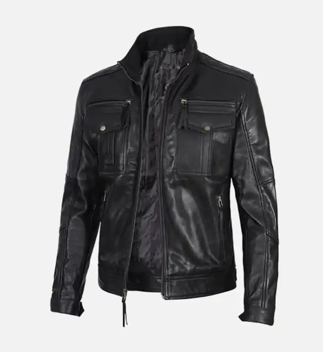 Moffit Men's Cafe Racer Real Leather Jacket