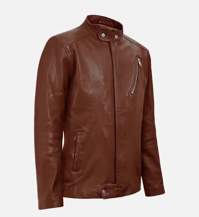 Men's Moto Tan Biker Leather Jacket