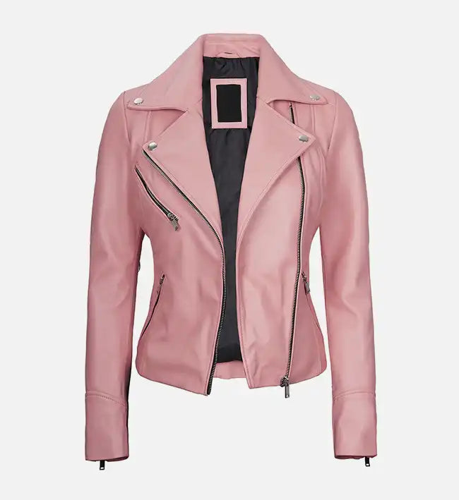 Women's Moto Style Pink Leather Jacket