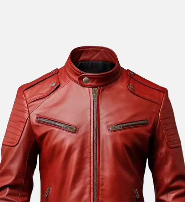 Men's Red Leather Biker Jacket