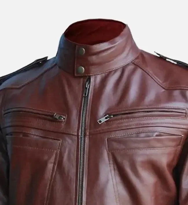 reddish brown leather jacket for men
