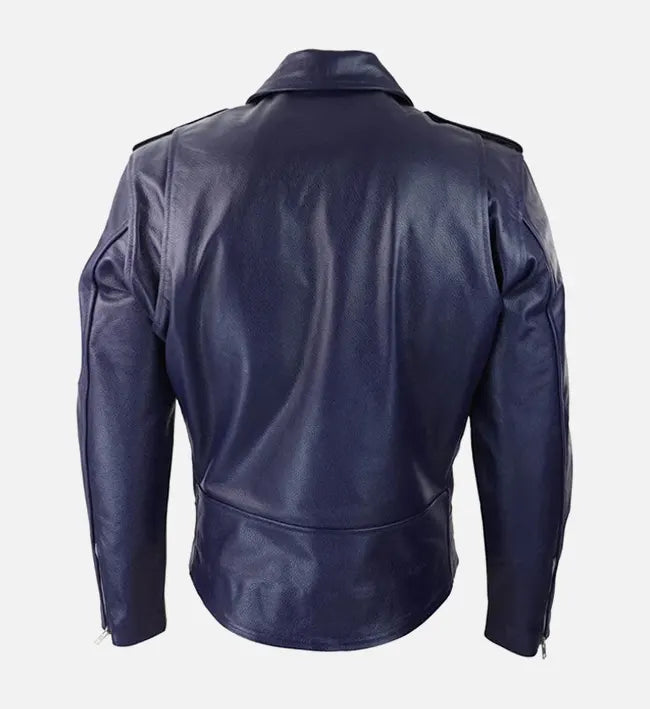 Men's Blue Runway Biker Leather Jacket