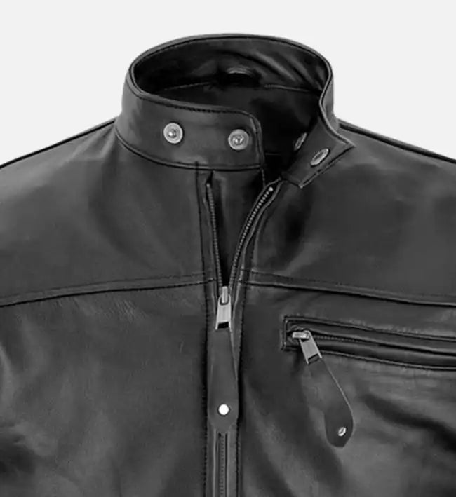 Men's Slim Fit Black & White Leather Jacket