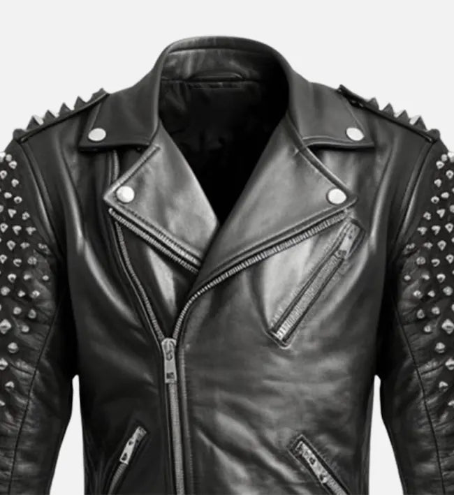 Men's Black Studded Biker Stylish Leather Jacket