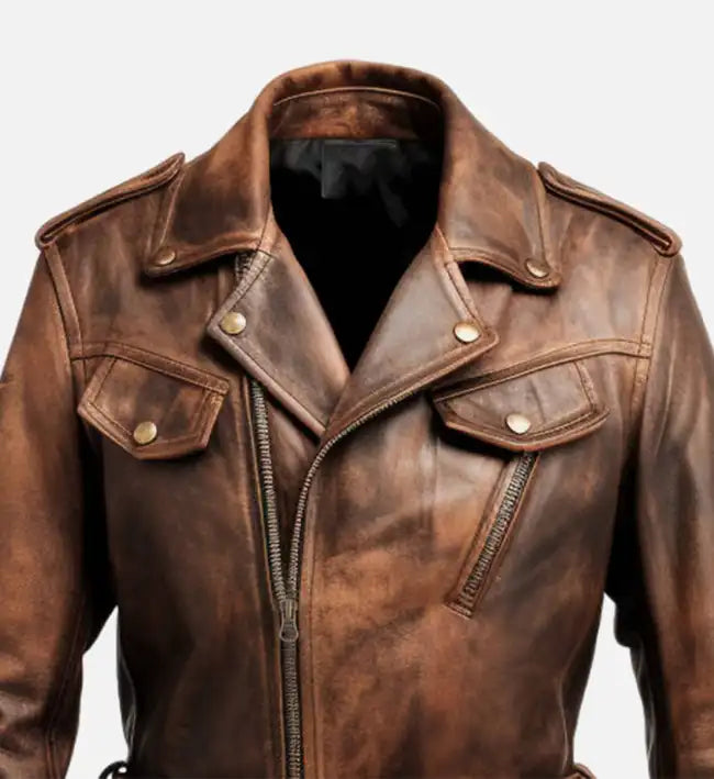 Men's Vintage Distressed Brown Biker Leather Jacket