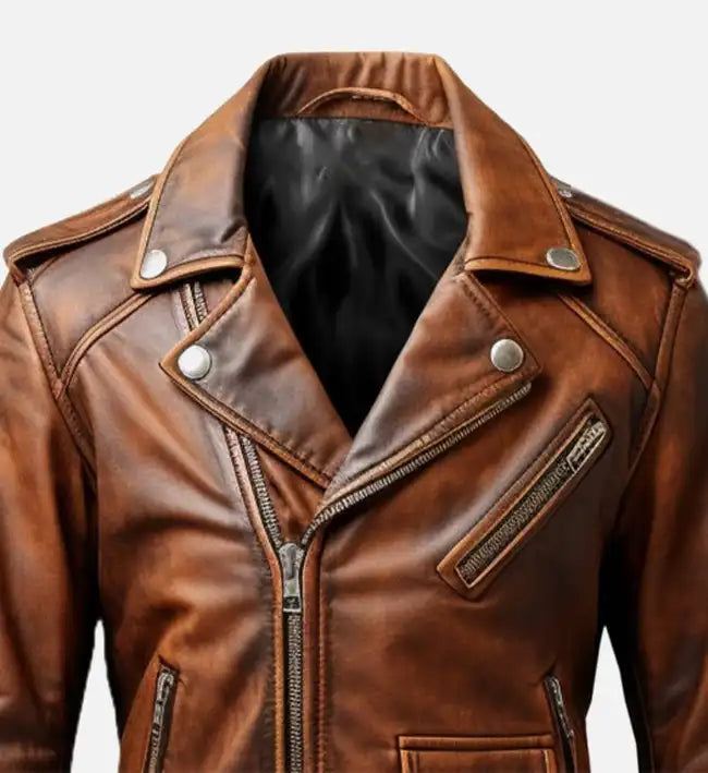 Men's Vintage Biker Brown Leather Jacket