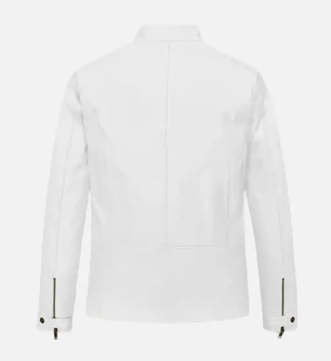 white slim fit leather mens biker jacket