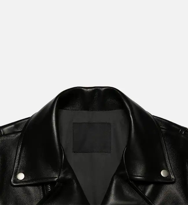 Women Minimal Black Biker Leather Jacket