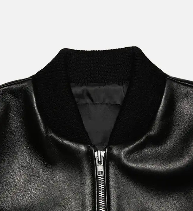 Women's Minimal Black Leather Jumper Jacket