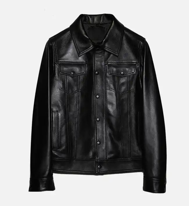 Women Classic Trucker Black Button Jacket