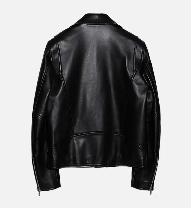 Women Minimal Black Biker Leather Jacket