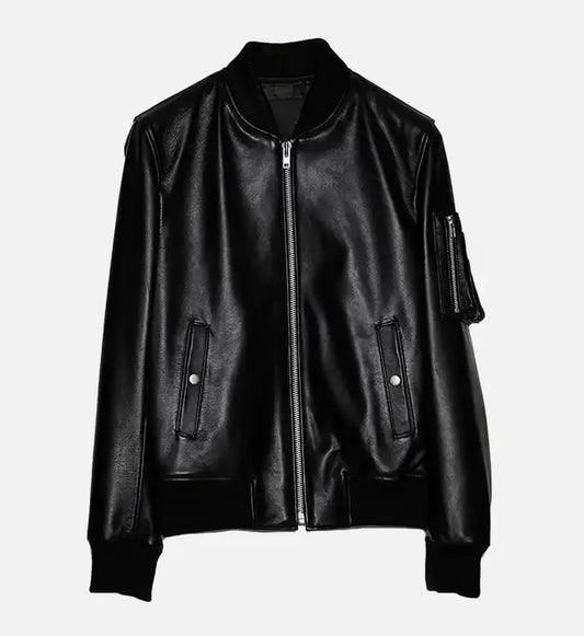 women sheep skin black leather bomber jacket
