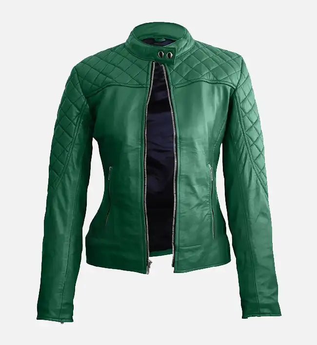 Women Green Quilted Stylish Premium Leather Jacket