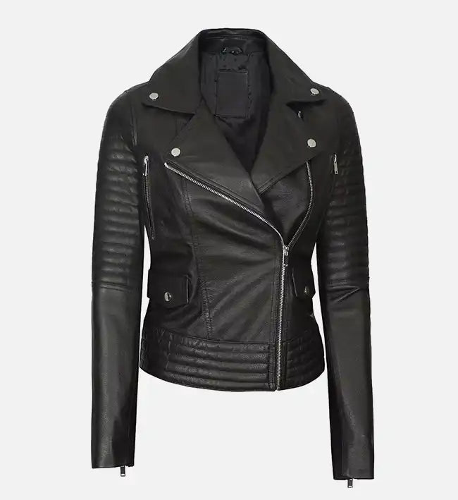 Women’s Black Asymmetrical Biker Leather Jacket