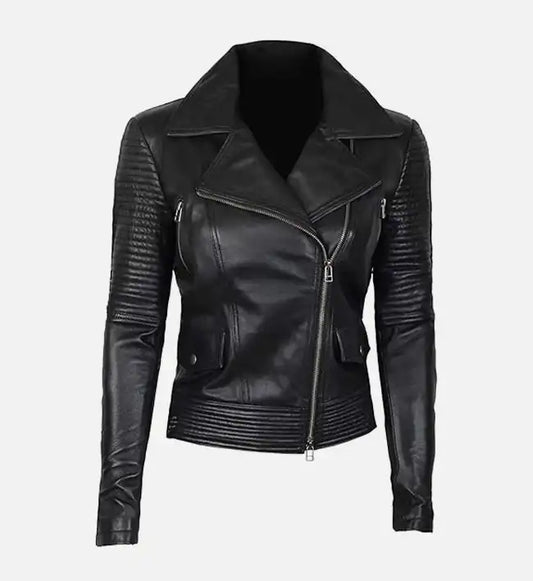 womens asymmetrical quilted biker jacket
