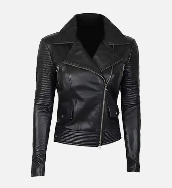Women's Asymmetrical Quilted Biker Jacket -AU LeatherX