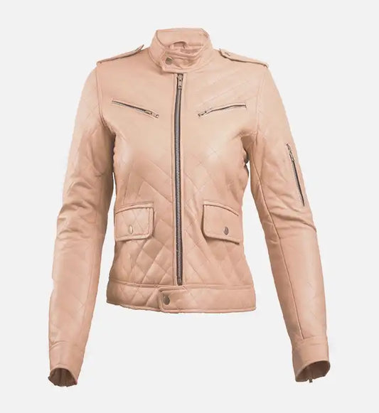 womens puffer beige leather jacket
