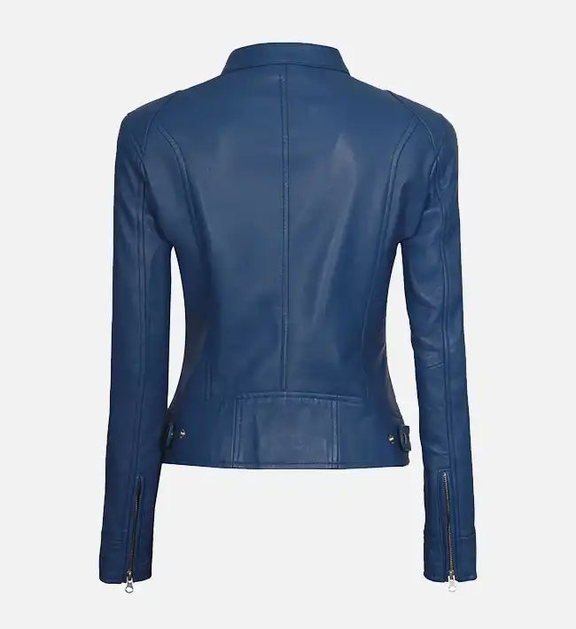 Women’s Blue Cafe Racer Leather Jacket