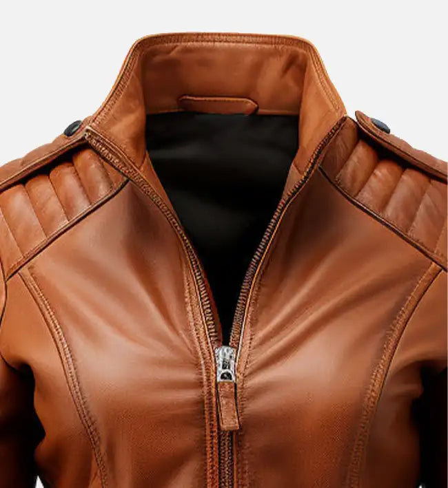 womens biker brown leather jacket
