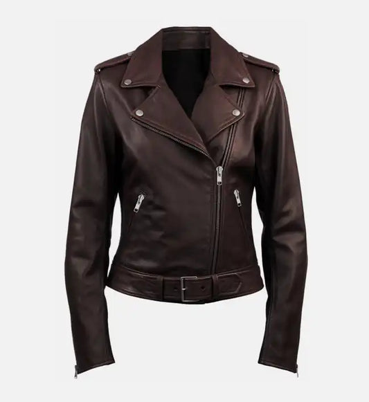 womens biker leather jacket dark brown