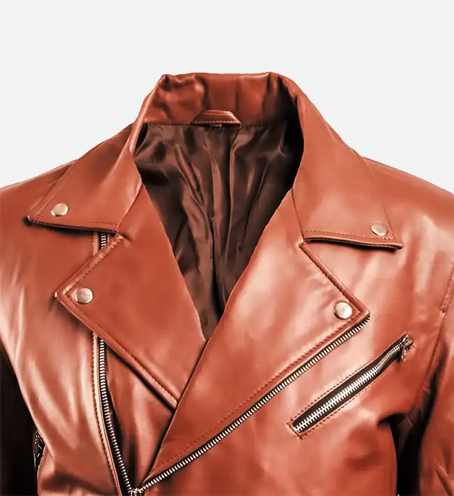 Women’s Tan Leather Biker Jacket