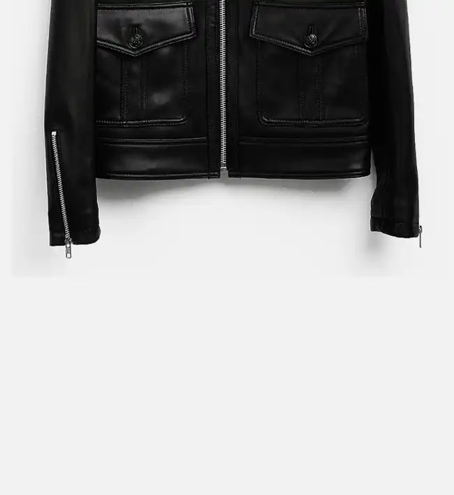 Women's Zip-Up Black Biker Leather Jacket