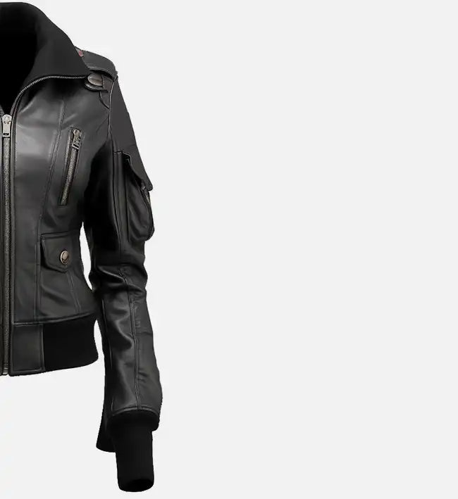 womens black bomber leather jacket