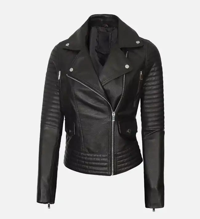 Women’s Black Asymmetrical Biker Leather Jacket