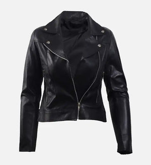 womens biker black leather jacket