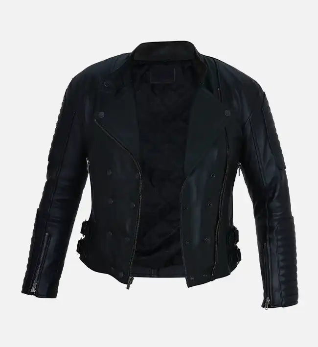 Women's Double Breasted Black Leather Jacket