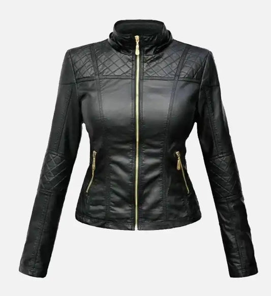 womens black leather stylish jacket