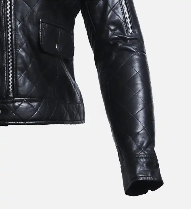 Women’s Black Leather Puffer Jacket