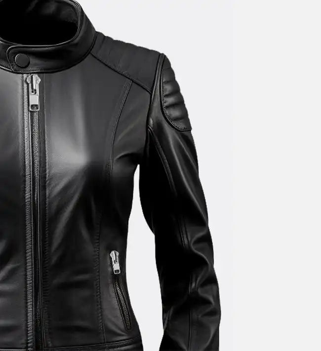 womens black stylish leather jacket