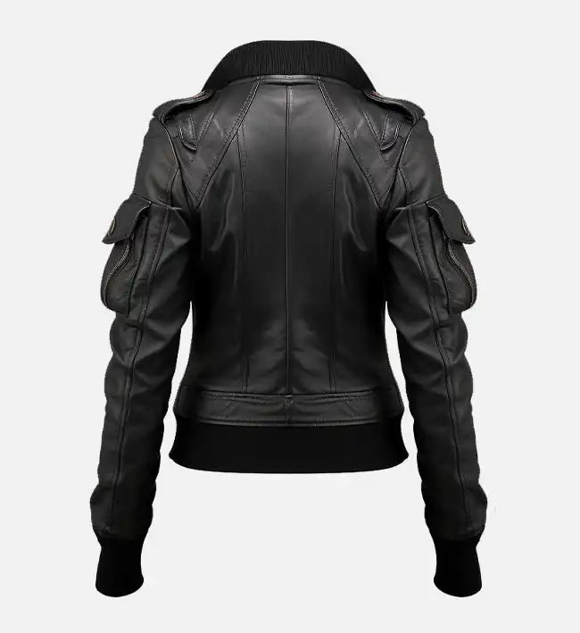 womens bomber black leather jacket