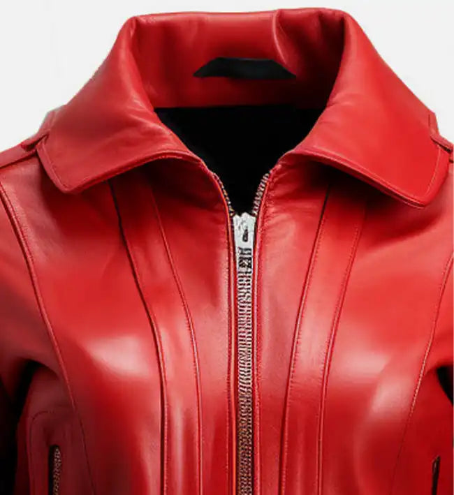 womens bomber red jacket