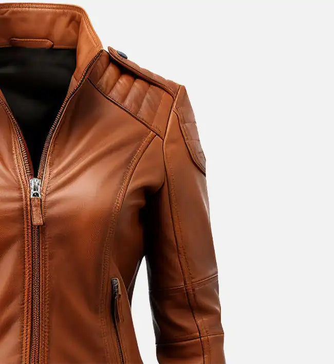 women brown biker leather jacket
