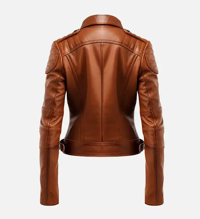 womens brown biker leather jacket
