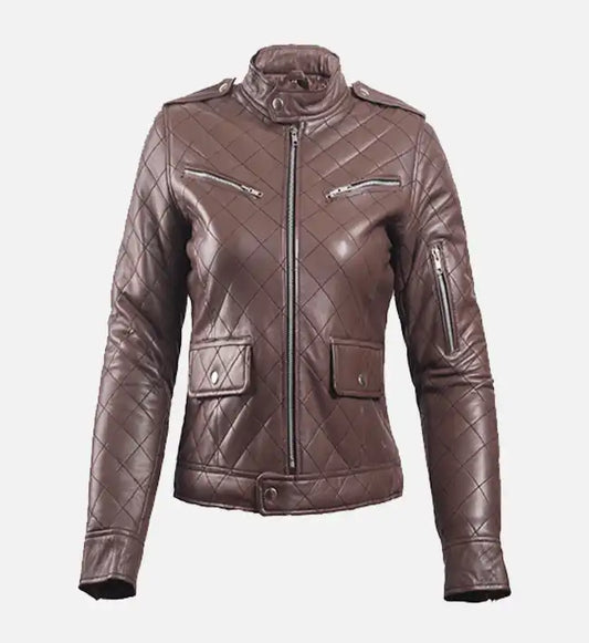 womens puffer brown leather jacket
