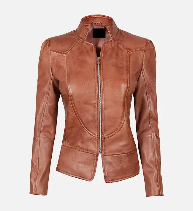 Women's Vintage Brown Cafe Racer Jacket - AU LeatherX