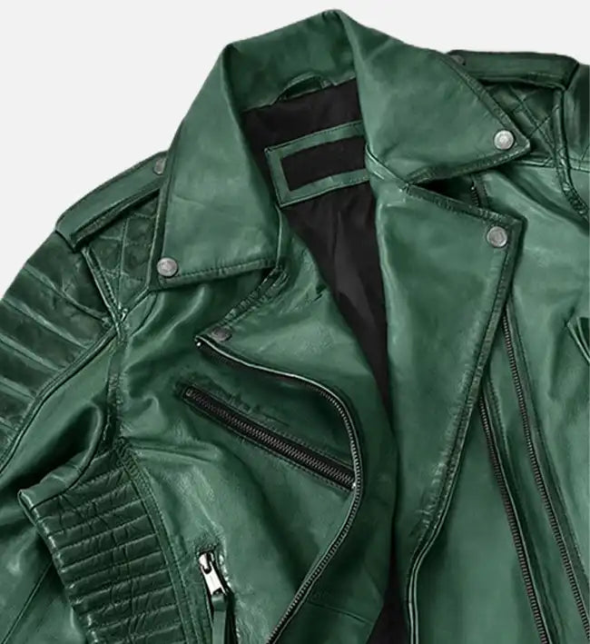 Women's Charlotte Burnt Green Leather Jacket