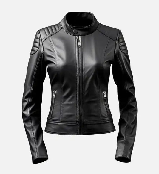 womens cafe racer black jacket
