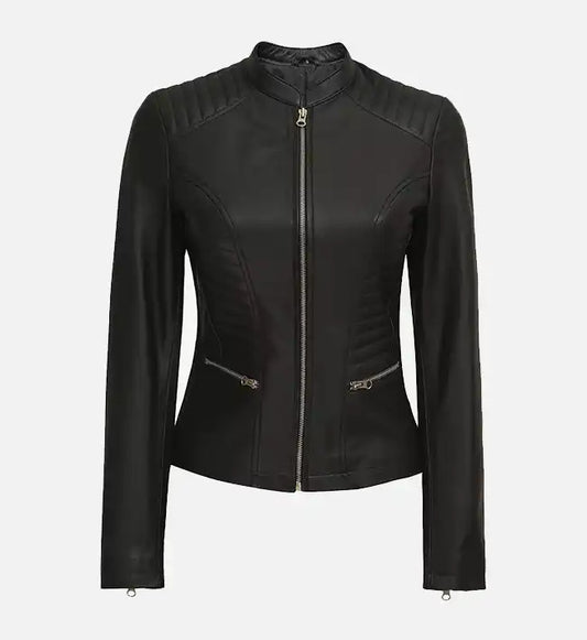 womens cafe racer black leather jacket