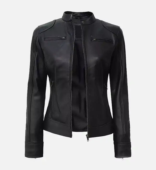 womens cafe racer black leather jacket