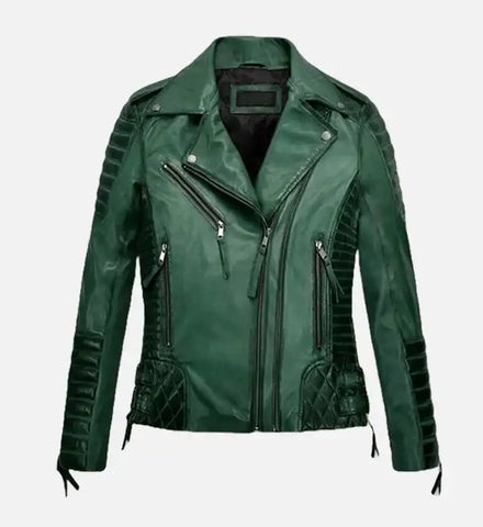 Women's Charlotte Burnt Green Leather Jacket