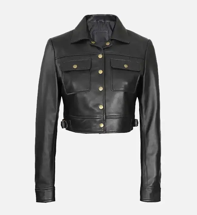 Leather trucker jacket women best sale