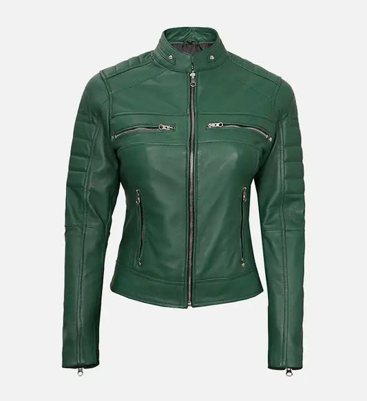 womens cafe racer green leather jacket
