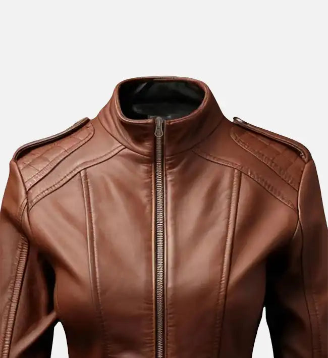 Women’s Bike Style Brown Leather Jacket