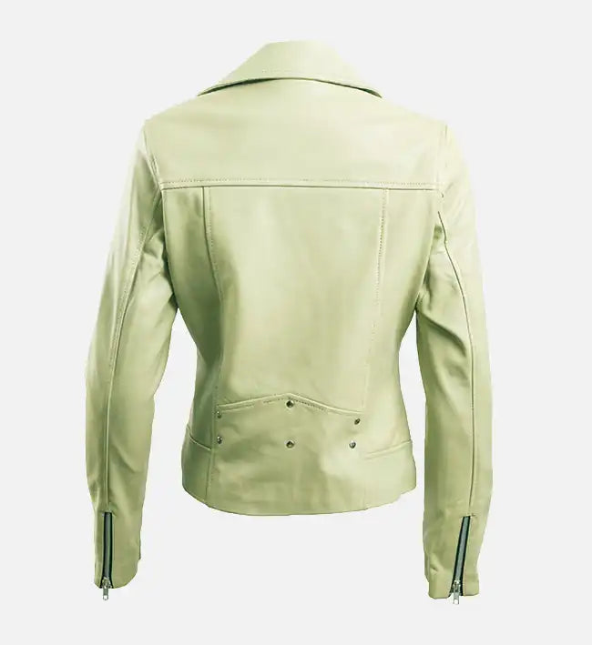 Women’s Green Leather Biker Jacket