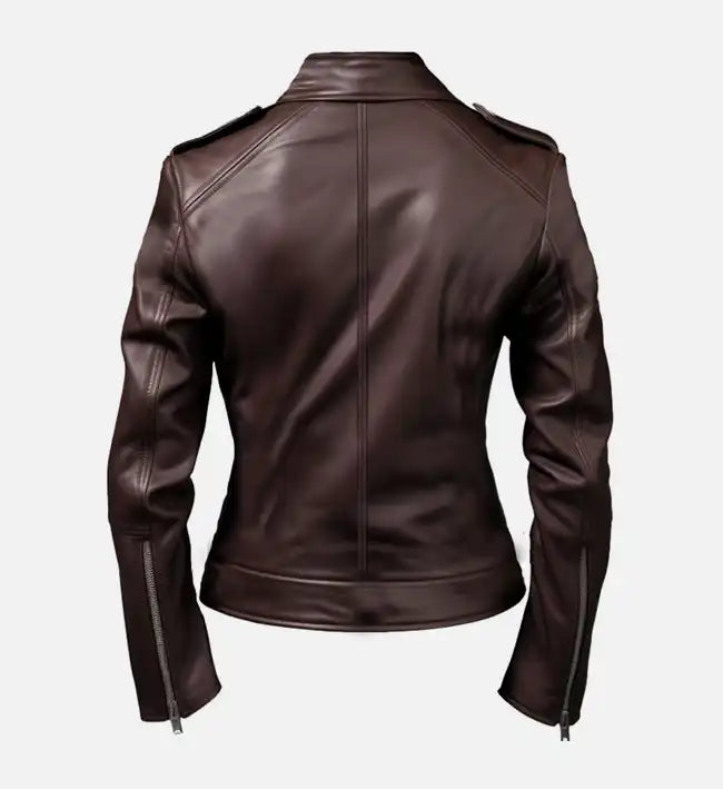 Women’s Biker Leather Jacket Dark Brown